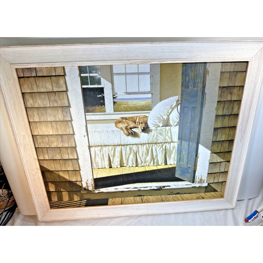 Zhen Huan Lu "Home Again" CUSTOM FRAMED Art Dog Retriever Master Bedroom 22"x28"